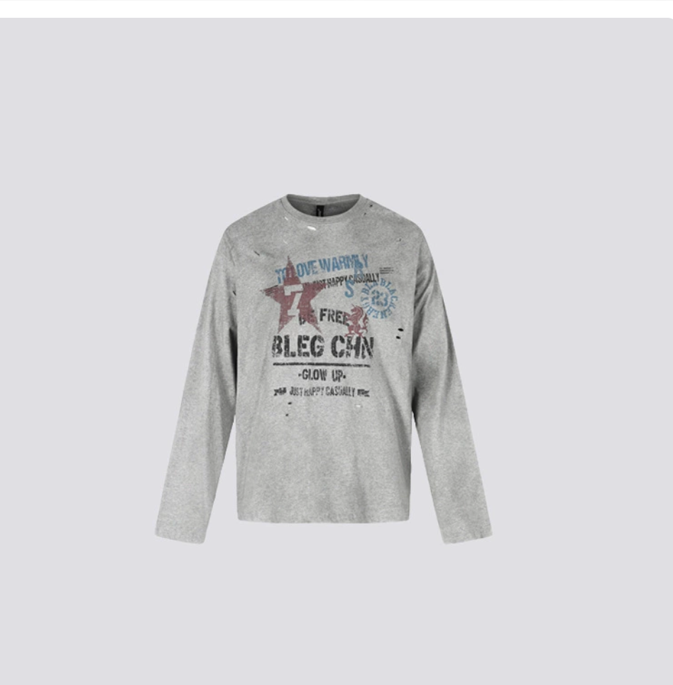 GY American retro printed long-sleeve T-shirt