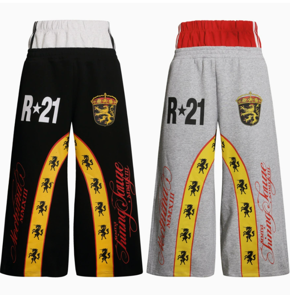 GY American-style double-waisted color-blocked sweatpants with ra
