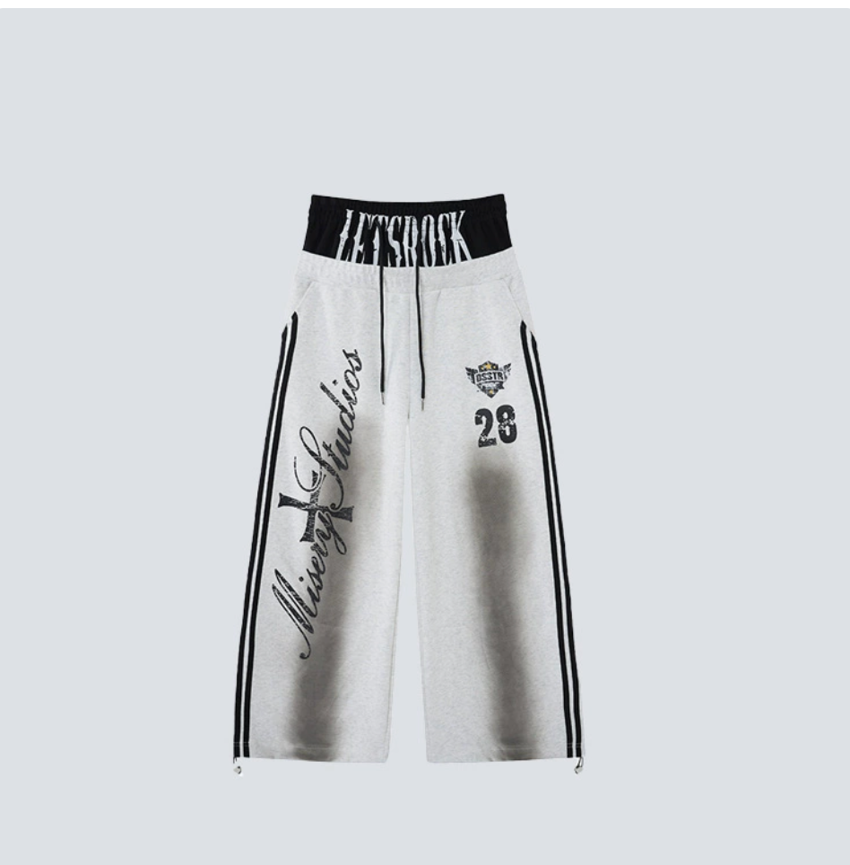 GY trendy hip-hop loose-fit printed sweatpants with contrasting double