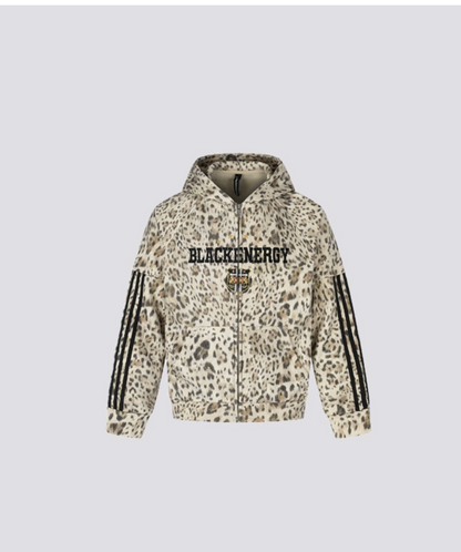 GY American retro leopard print all-over printed hooded zip-up jacket