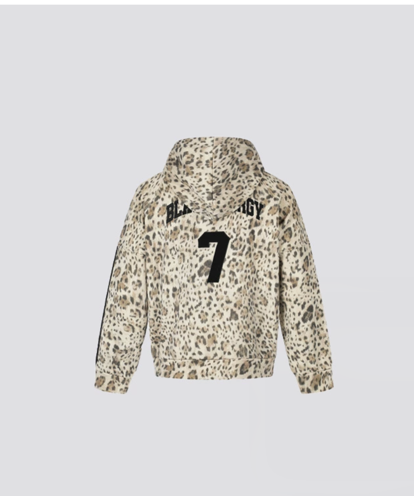 GY American retro leopard print all-over printed hooded zip-up jacket
