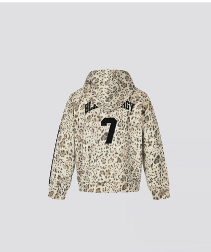 GY American retro leopard print all-over printed hooded zip-up jacket