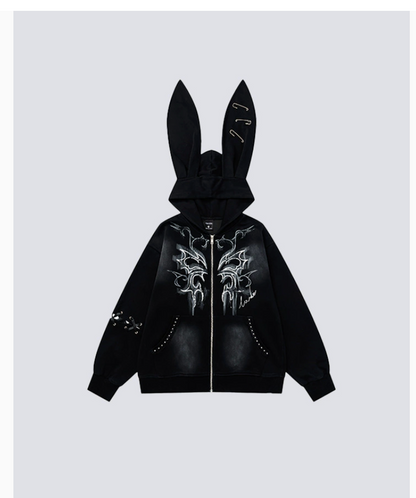 GY cross-border exclusive dark subculture rabbit ear hooded jacket wit