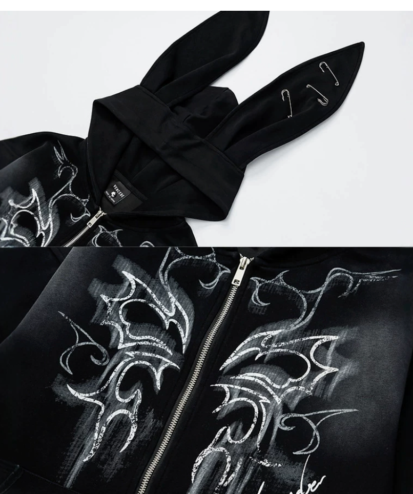 GY cross-border exclusive dark subculture rabbit ear hooded jacket wit