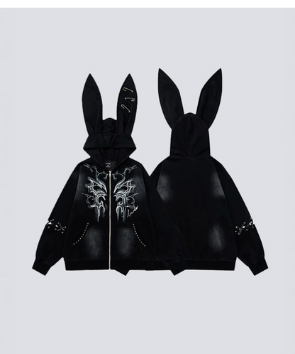 GY cross-border exclusive dark subculture rabbit ear hooded jacket wit