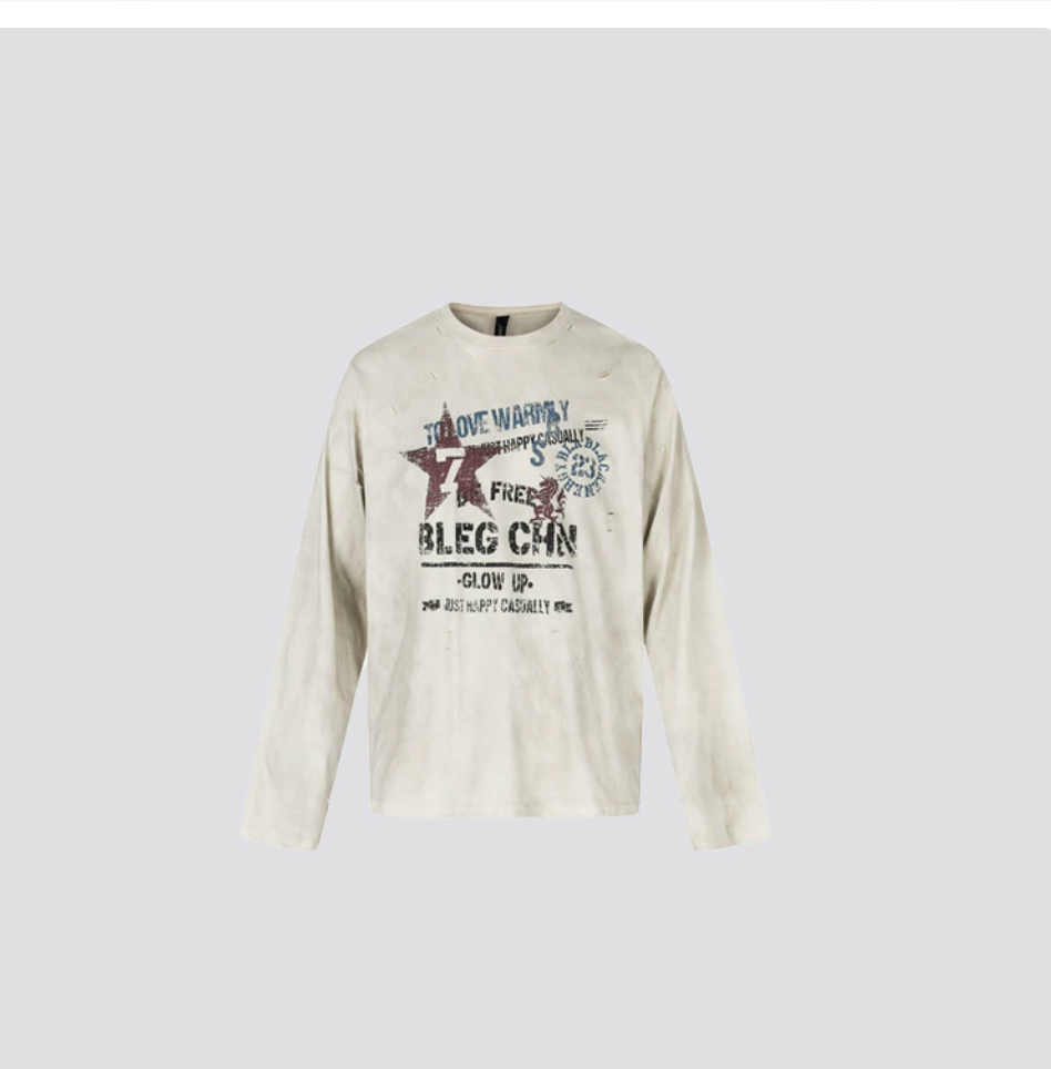 GY American retro printed long-sleeve T-shirt