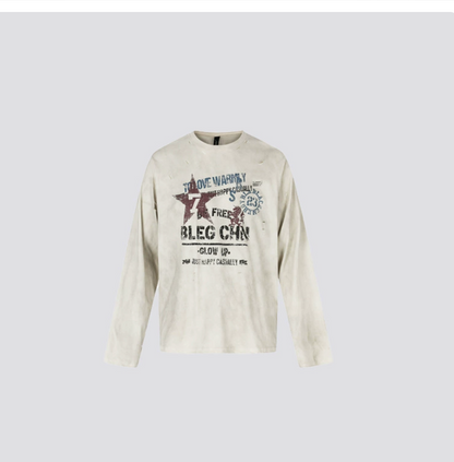 GY American retro printed long-sleeve T-shirt