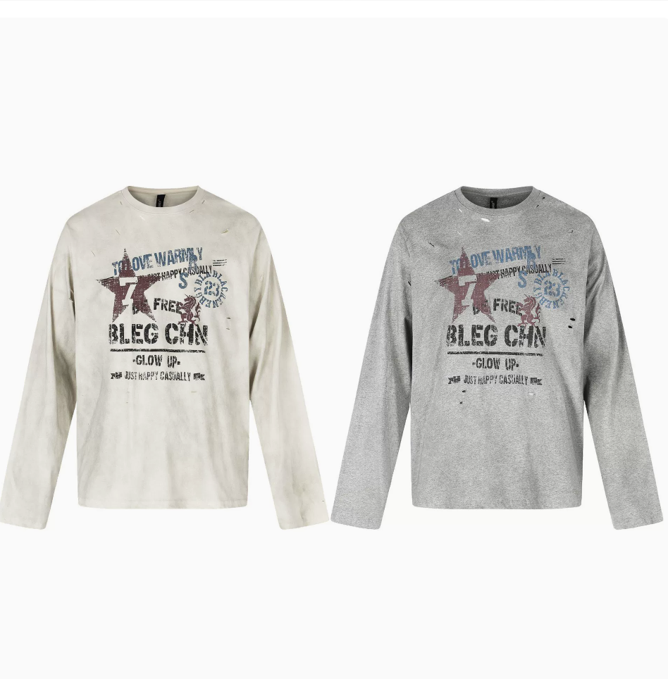 GY American retro printed long-sleeve T-shirt