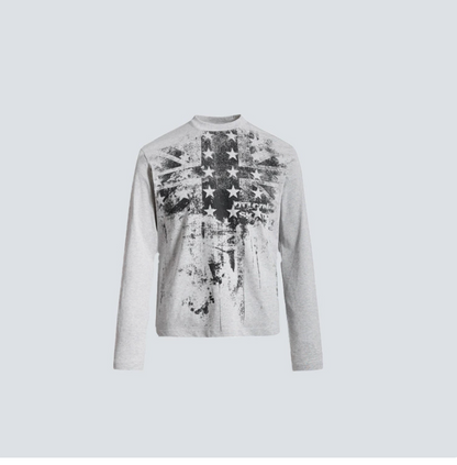 GY American retro distressed star print long-sleeve T-shirt