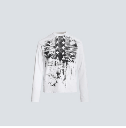 GY American retro distressed star print long-sleeve T-shirt