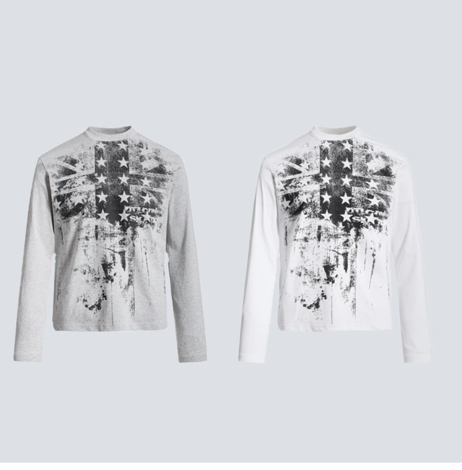 GY American retro distressed star print long-sleeve T-shirt