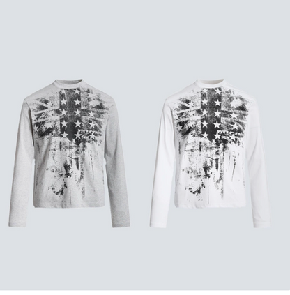 GY American retro distressed star print long-sleeve T-shirt