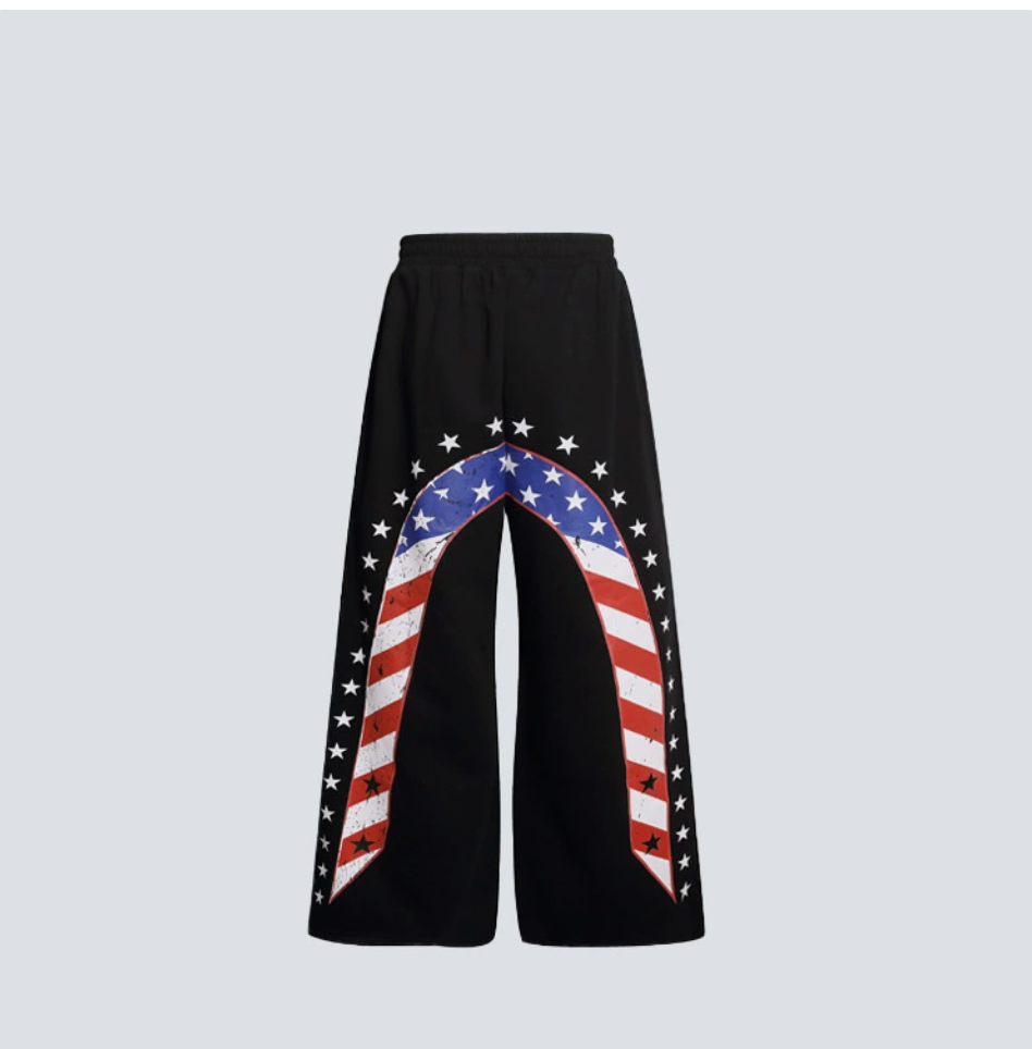 GY American-style star and flag letter print wide-leg sweatpants with e