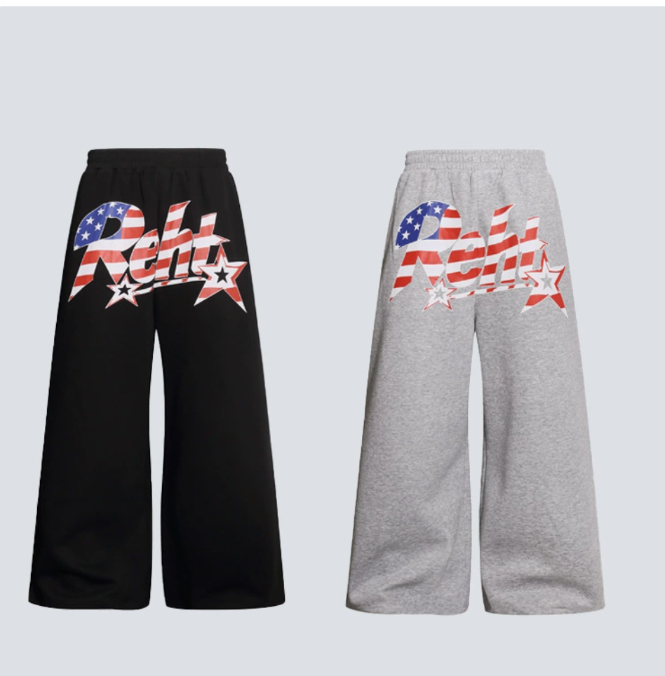 GY American-style star and flag letter print wide-leg sweatpants with e