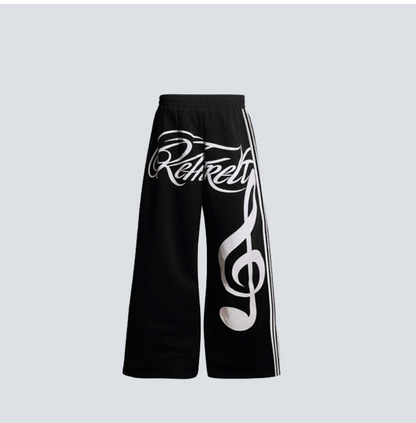 GY American-style musical note and cursive letter print wide-leg pants