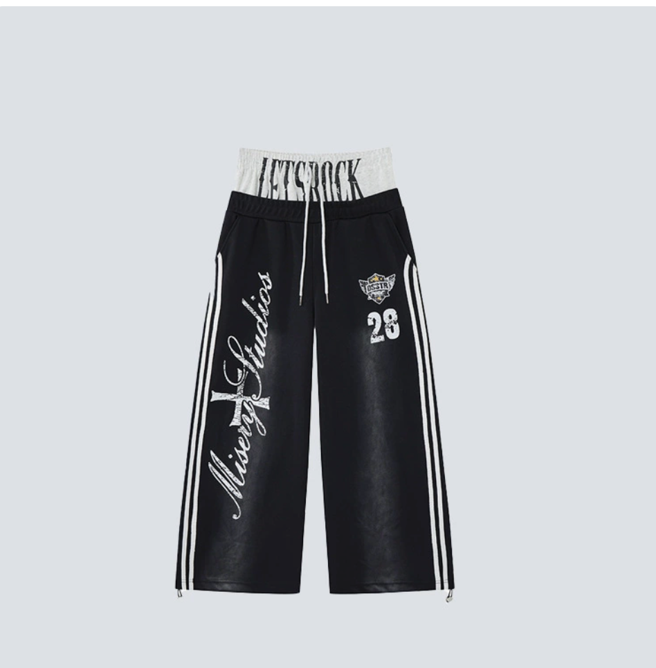 GY trendy hip-hop loose-fit printed sweatpants with contrasting double