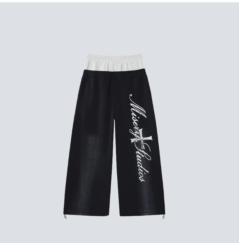 GY trendy hip-hop loose-fit printed sweatpants with contrasting double