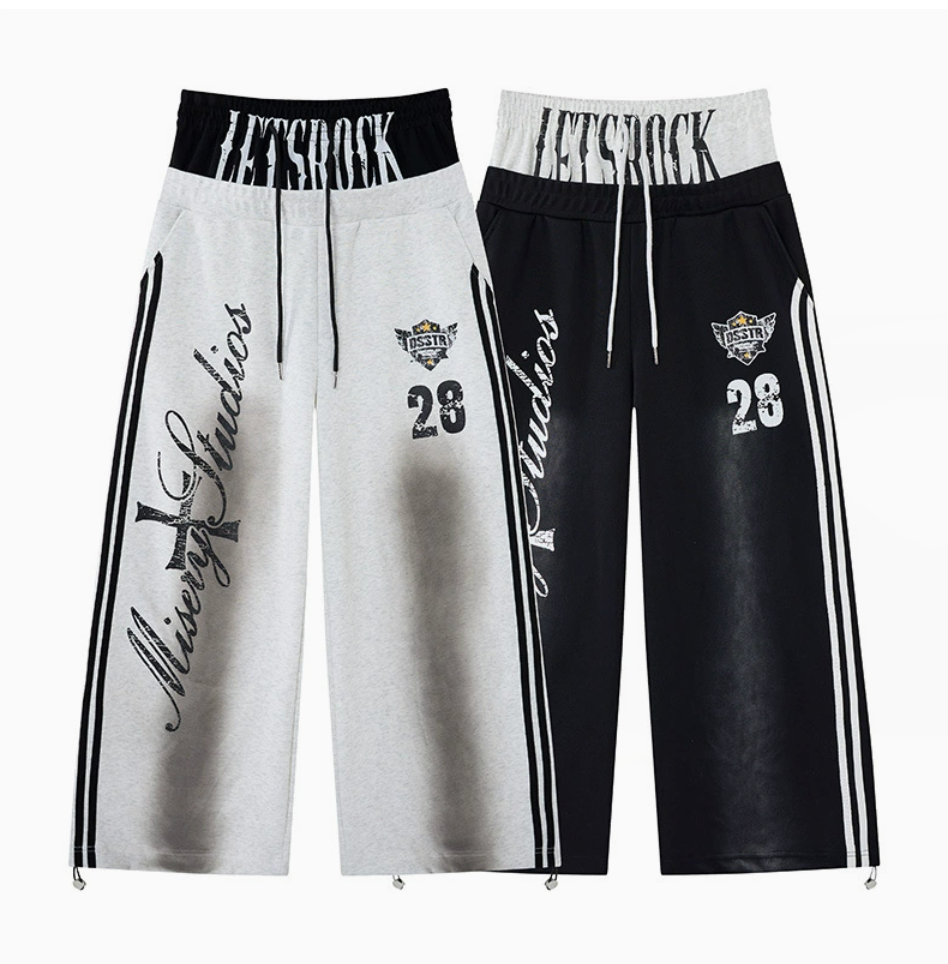 GY trendy hip-hop loose-fit printed sweatpants with contrasting double