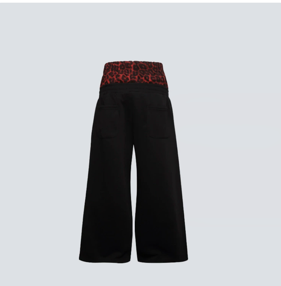 GY rivet leopard print patchwork double-waisted sweatpants with floral