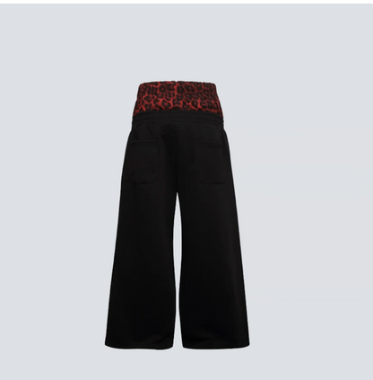 GY rivet leopard print patchwork double-waisted sweatpants with floral
