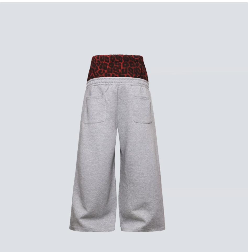 GY rivet leopard print patchwork double-waisted sweatpants with floral