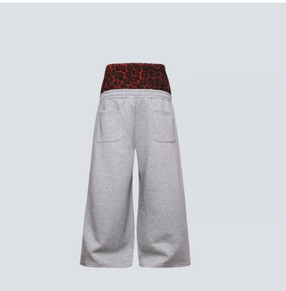 GY rivet leopard print patchwork double-waisted sweatpants with floral