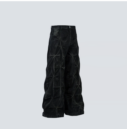 GY American high street style pleated distressed jeans with three-dime