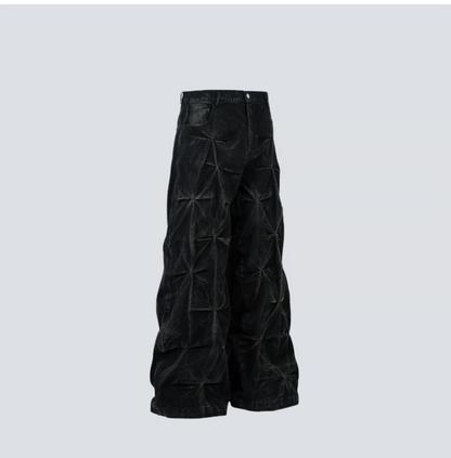 GY American high street style pleated distressed jeans with three-dime