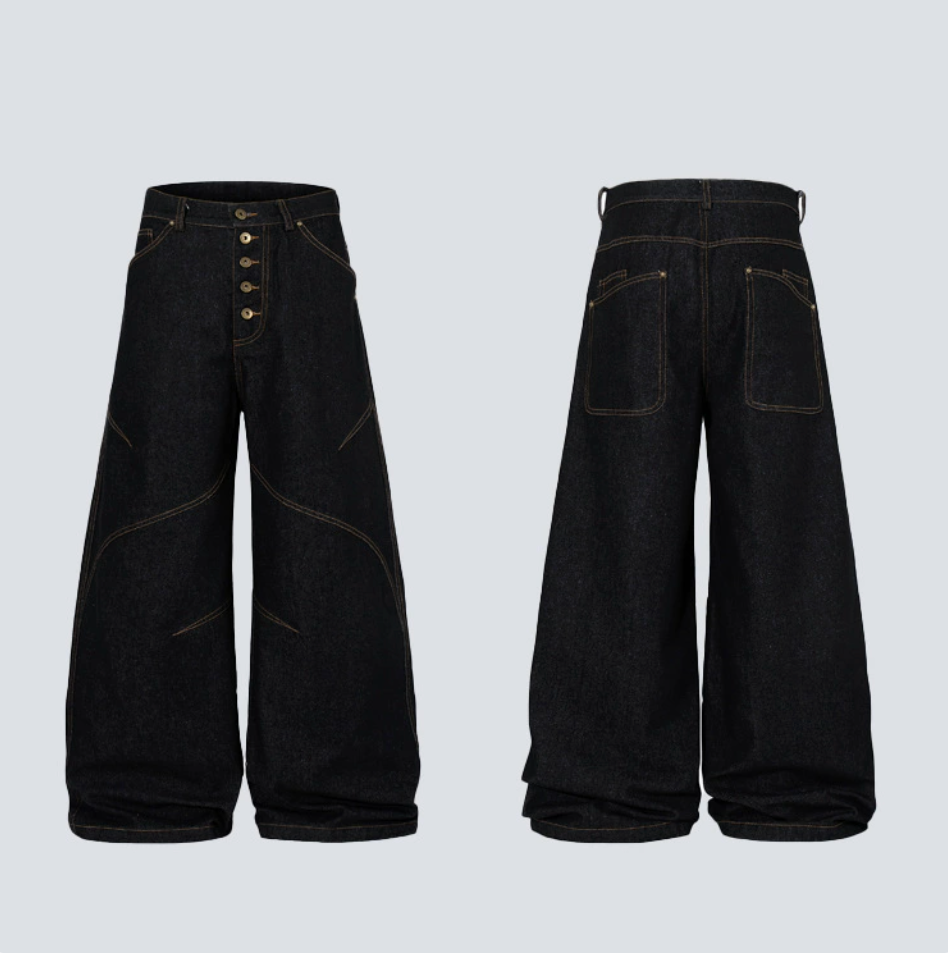GY American-style deconstructed wide-leg jeans