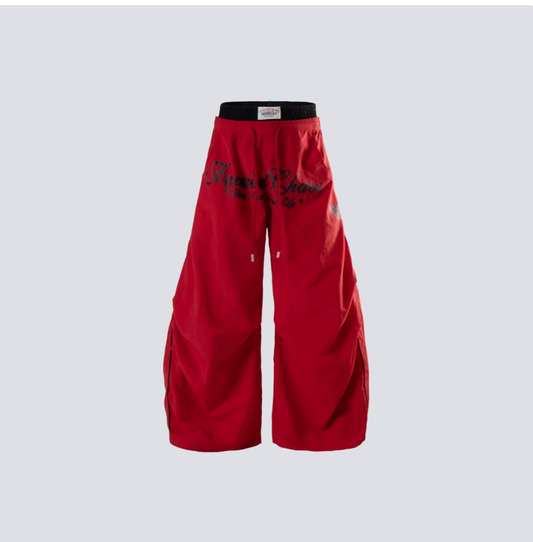 Black and red faux two-piece wide-leg pants with waistband