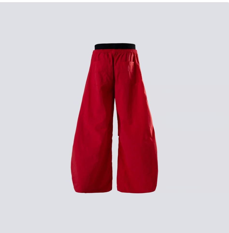 Black and red faux two-piece wide-leg pants with waistband