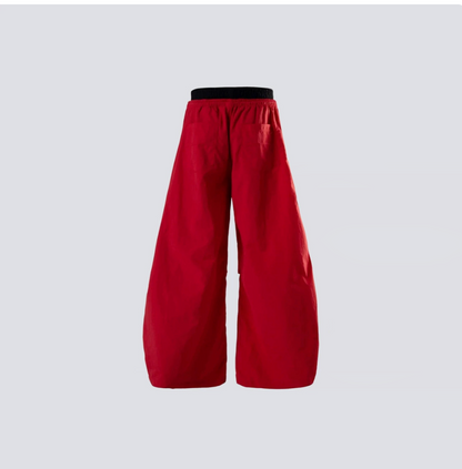 Black and red faux two-piece wide-leg pants with waistband