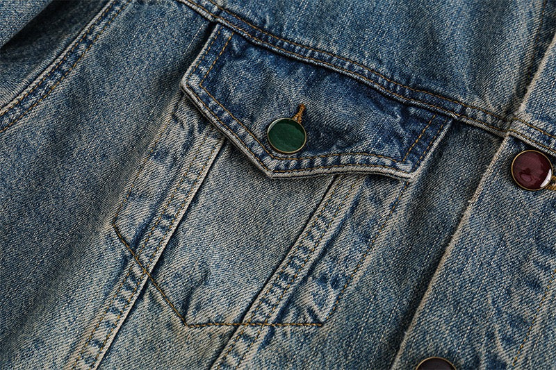 Jacket Distressed Denim Bleu