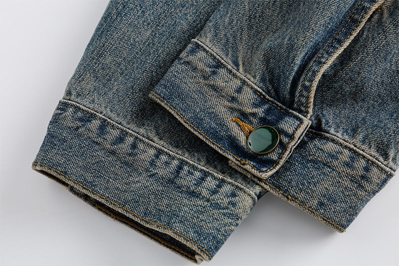 Jacket Distressed Denim Bleu