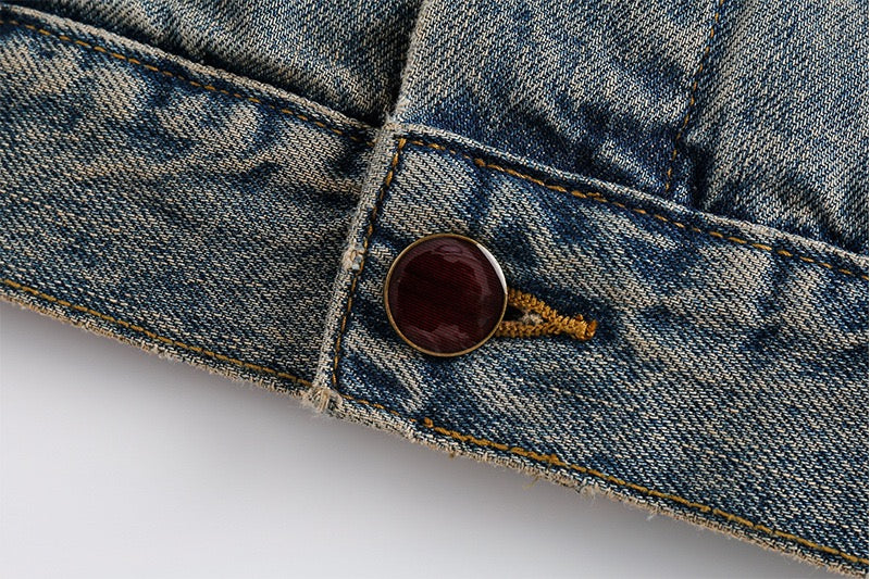 Jacket Distressed Denim Bleu