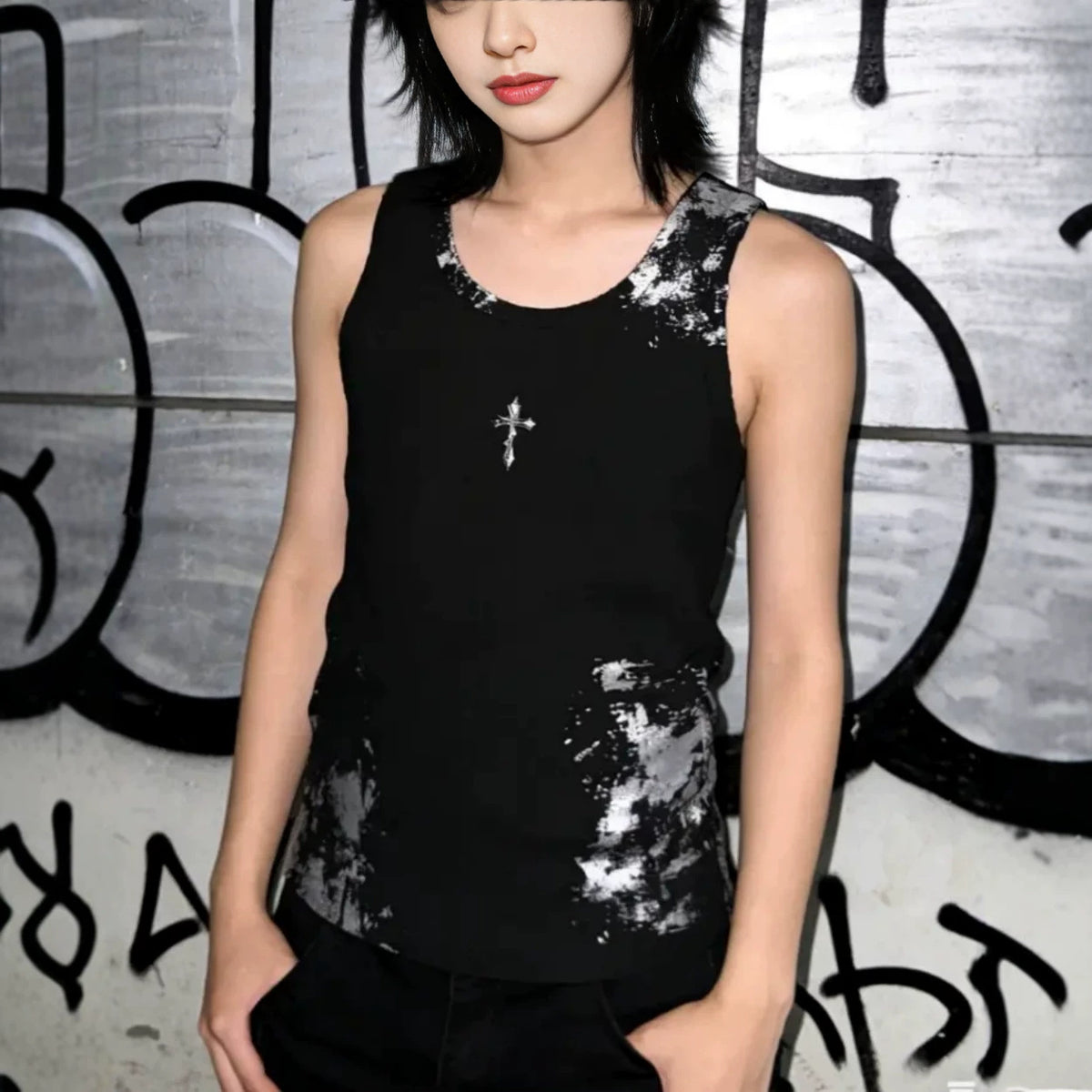 GY Cross-border American Yabi-style cross-pattern ribbed tank top