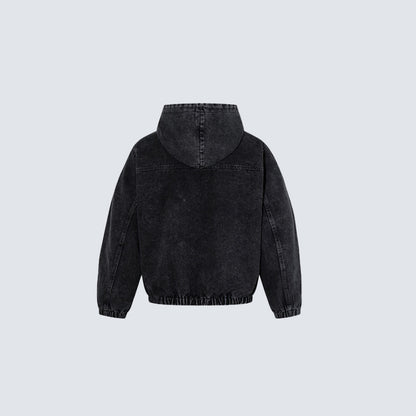 GY American-style distressed hooded sweatshirt with metal airplane buckle, half-zip hoodie, loose fit, drop-shoulder pullover jacket