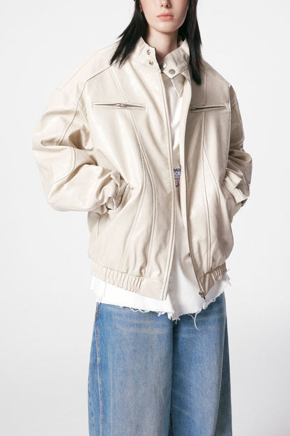 Jacket cuir Ryflect Beige