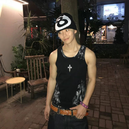 GY Cross-border American Yabi-style cross-pattern ribbed tank top